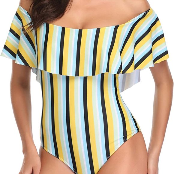 OZOWO Women's Colorful Stripe One Piece Swimsuit - Picture 2 of 3